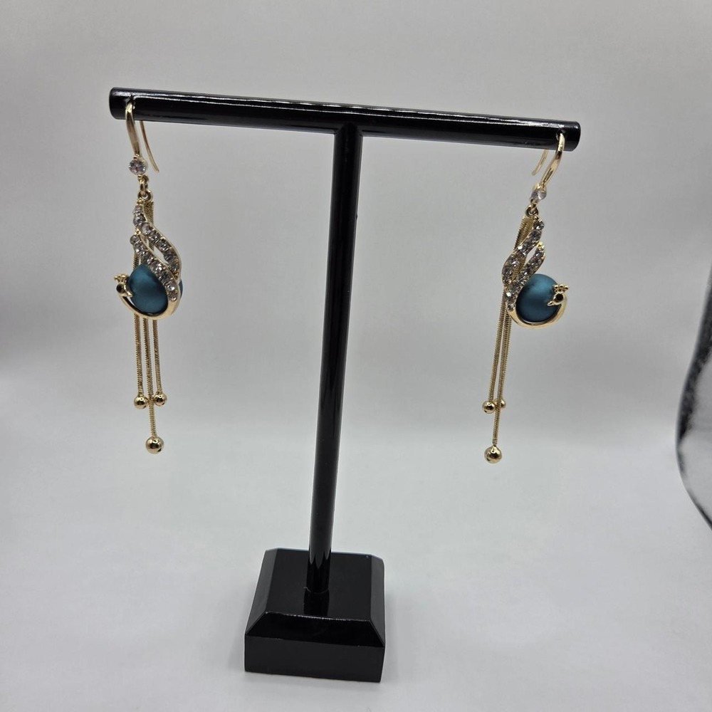 Unbranded Peacock Earrings Women OS Blue Gold Good Rhinestone Tassel Dangle